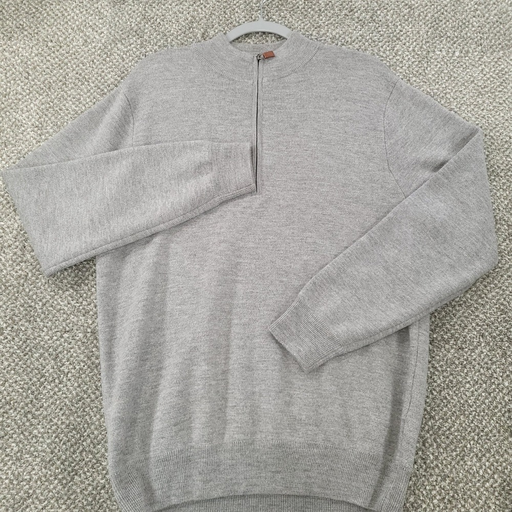 Turtleson Mens Grey 100% Extra Fine Merino Wool Quarter Zip Sweater Size L